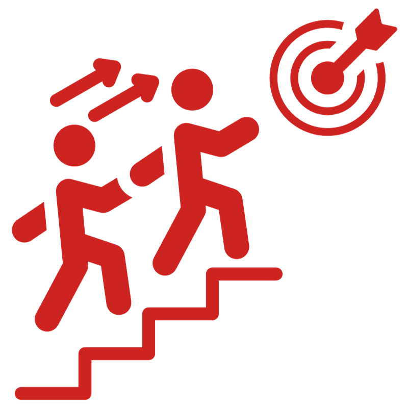 Image representing two people climbing stairs, alluding to achieving a goal together.
